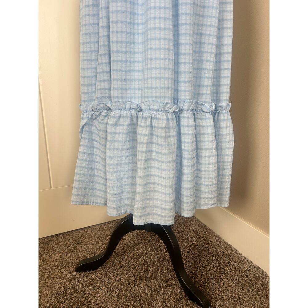 By The River Blue Plaid Smocked Boho Cottage Core Tiered Ruffle Dress Size S - Picture 3 of 9